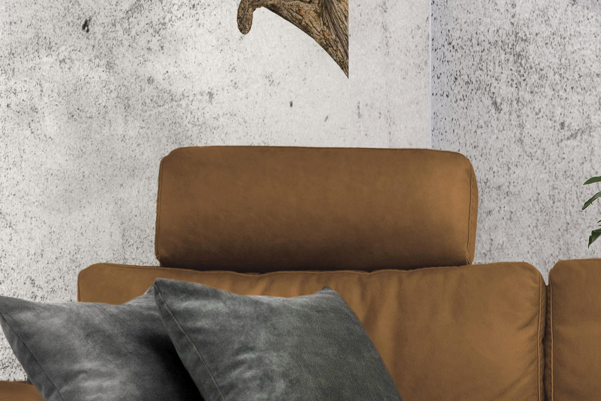ECKSOFA XL MOTOR. RELAXFUNKTION LOLA Orange Leder - Schwarz/Orange, Leder (304/178cm) - KAWOLA