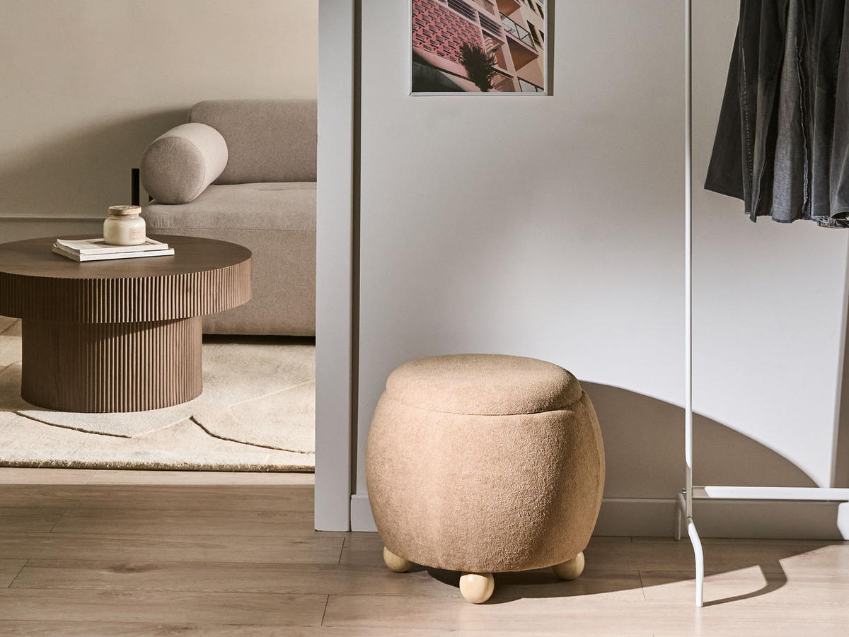 POUF mit Stauraum Bouclé Hellbraun Annabella - Hellbraun, Textil (40/42/40cm) - Beliani