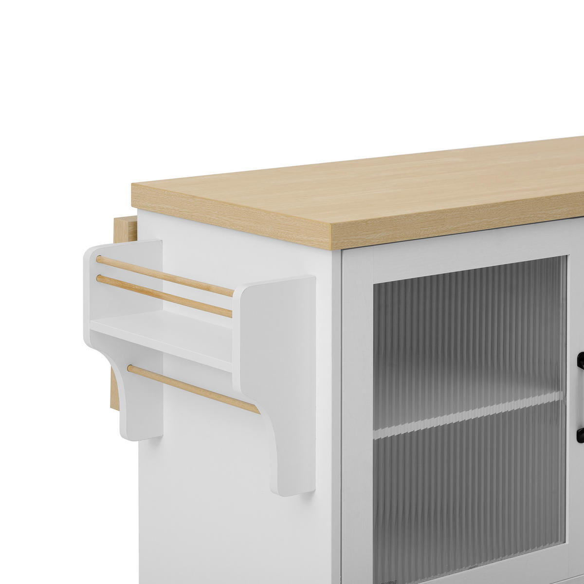 KÜCHENINSEL 100x70x91.5cm weiß/Holzoptik mit Mattglas & Rollen - Weiß, Holzwerkstoff (100/91.5/70cm) - Modfu