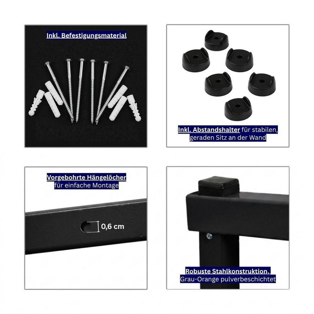 KRAGARMREGAL Wandmontage mit 6 Ebenen Schwarz - Schwarz, Metall (35/103/35cm) - PROREGAL