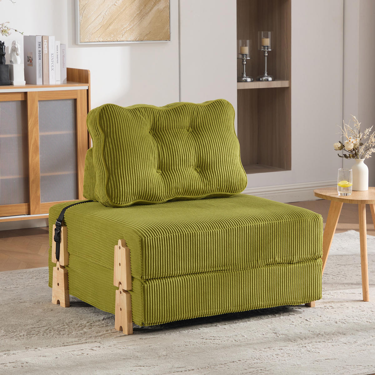 SCHLAFSESSEL ausklappbar mit Holzgestell, DE-42596, Fruchtgrün - Olivgrün, Holzwerkstoff (90/84/86cm) - ComfortXL