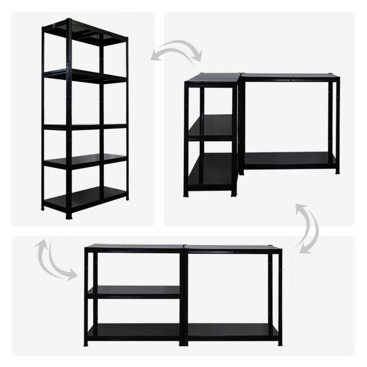 SCHWERLASTREGAL Ragnar für Gesamtlast 625kg 180x90x40 5 Stahlplatten-Ebenen Schwarz - Silberfarben, Metall (90/180/40cm) - PROREGAL