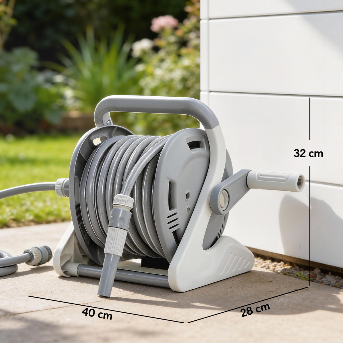 SCHLAUCHAUFROLLER DE-13864 22 m mit 2-Modus-Düse Grau - Grau, Kunststoff (28/32/40cm) - ComfortXL