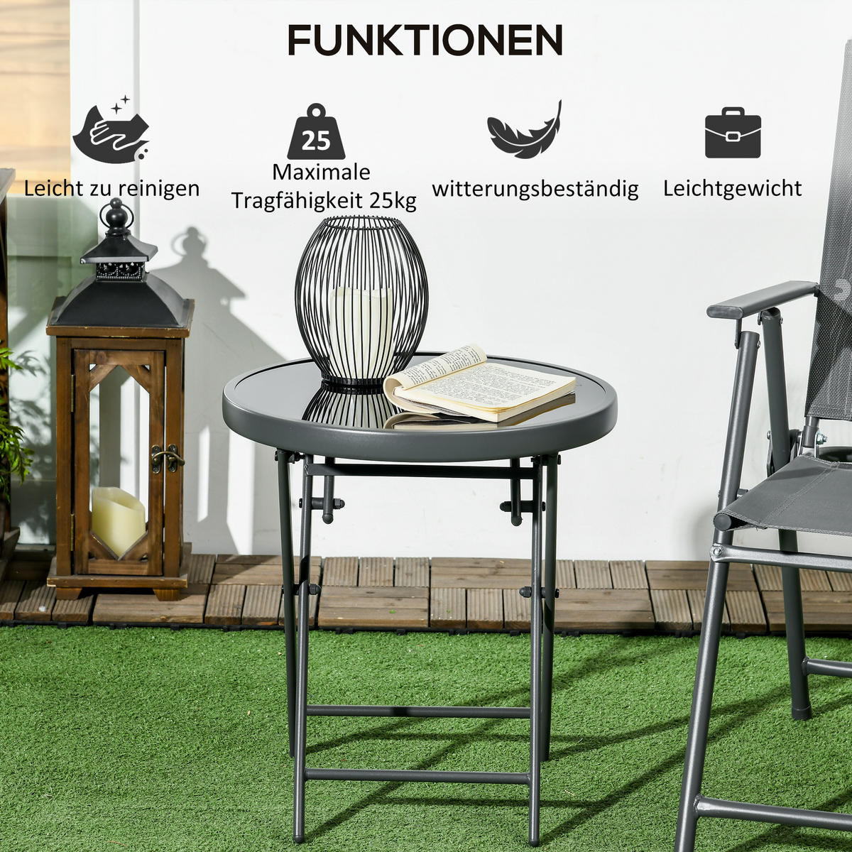 BEISTELLTISCH klappbar - Schwarz, Metall (45/45/50cm) - Outsunny