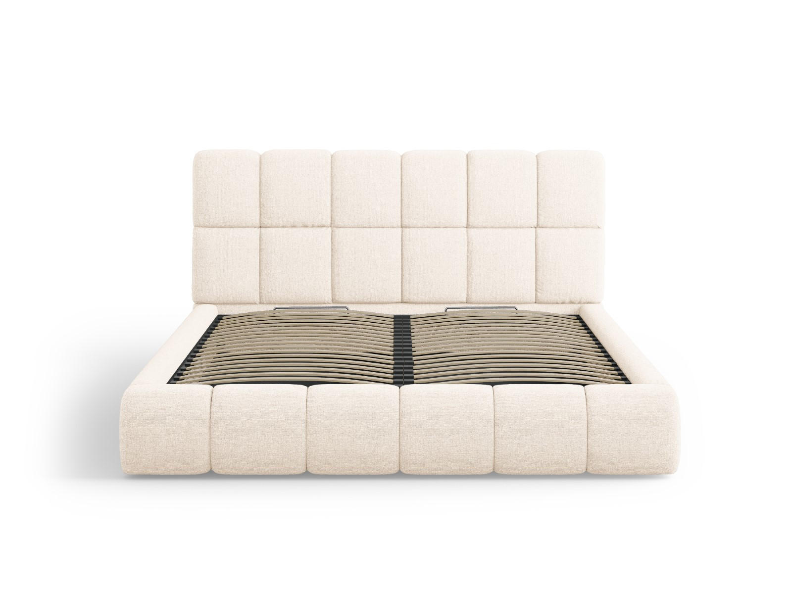 BETT mit Bettkasten und Kopfteil Bellis aus Chenille-Stoff leichtes beige 200x200cm - Creme, Textil (200/200cm) - Micadoni