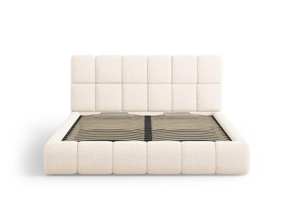 BETT mit Bettkasten und Kopfteil Bellis aus Chenille-Stoff leichtes beige 180x200cm - Creme, Textil (180/200cm) - Micadoni