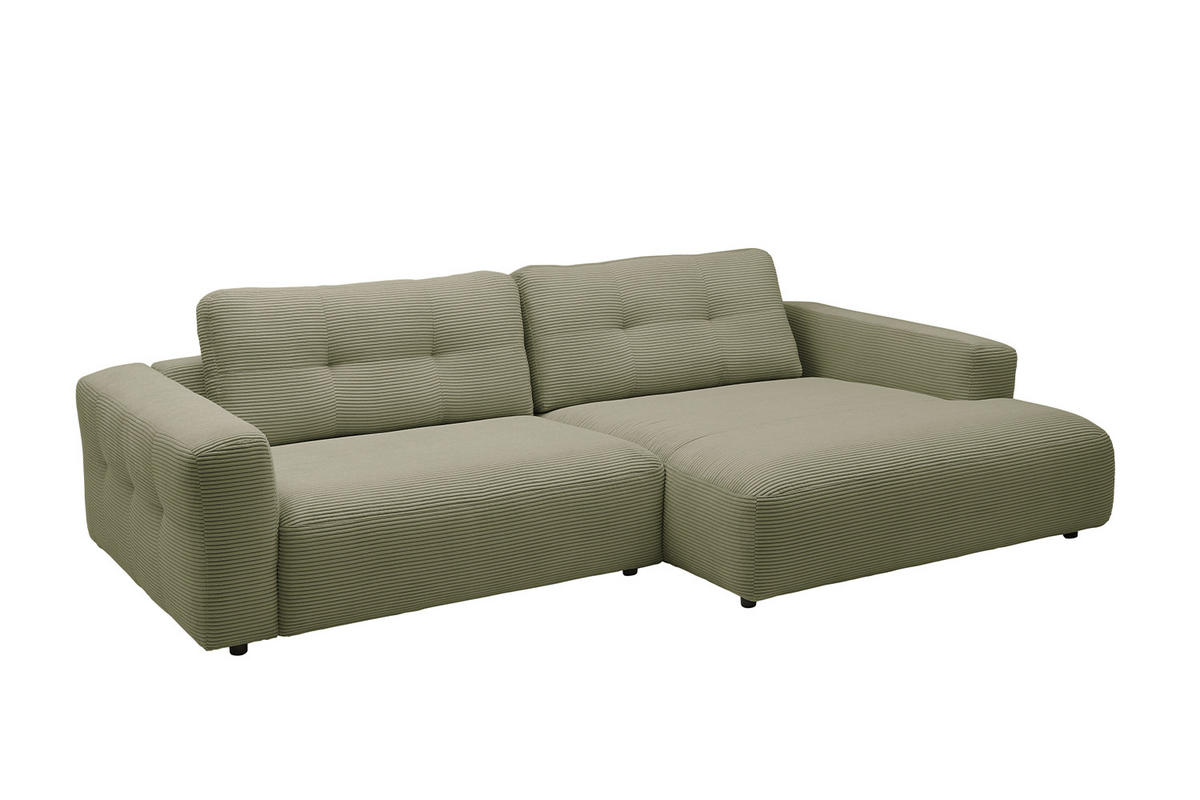 ECKSOFA XL MIKA Grün Cord - Schwarz/Olivgrün, Kunststoff/Textil (296/167cm) - KAWOLA