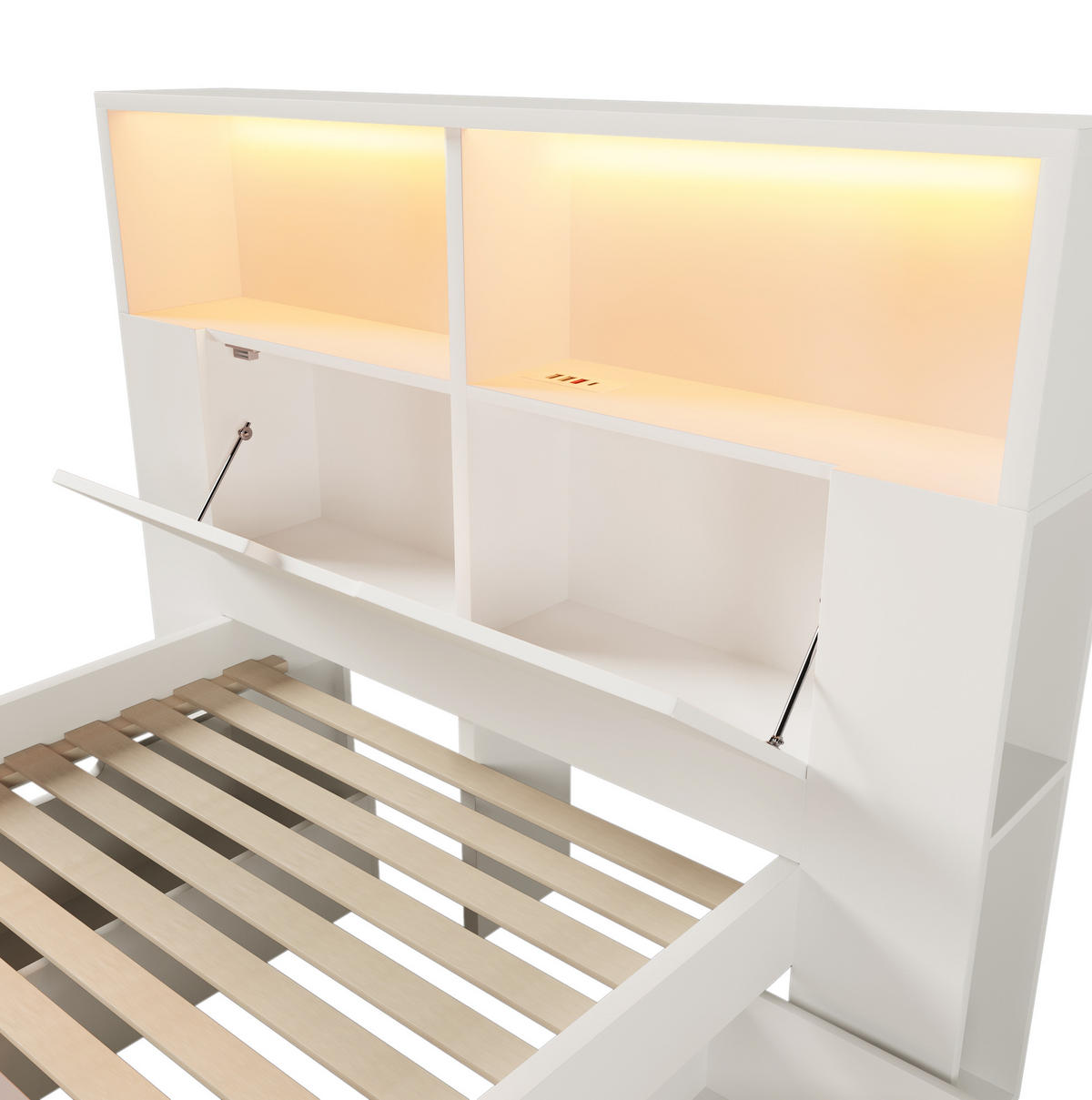 KINDERBETT 90/200 cm in Weiß mit LED, USB-Anschlüssen und Stauraum - Weiß, Holzwerkstoff (90/200cm) - BEAOK