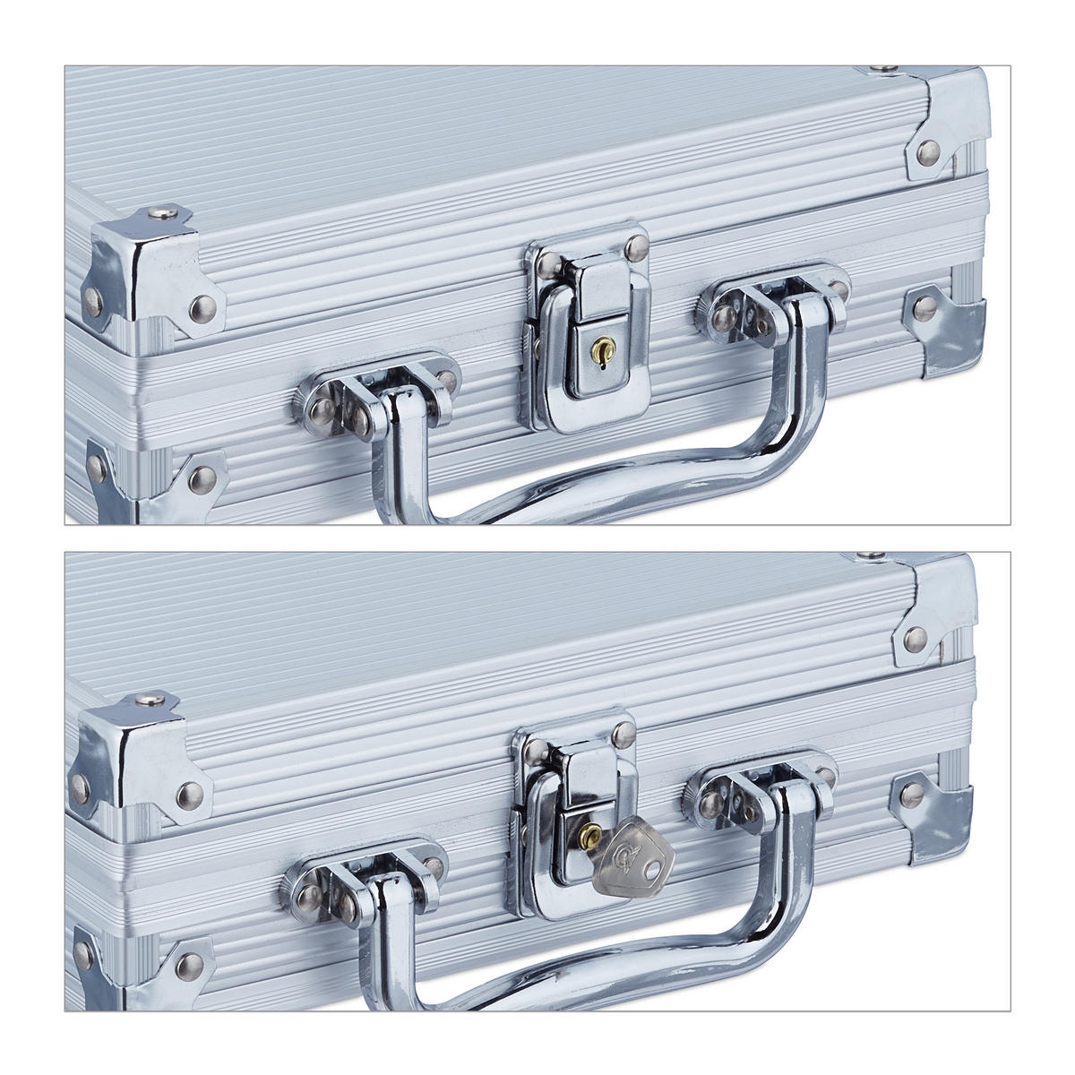 POKERKOFFER - Silberfarben, Kunststoff/Textil (20.5/6.5cm) - Relaxdays