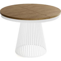 ESSTISCH Naro rund ausziehbar mit Weißem Lamellen-Metallgestell, Braun 120-200/120/76 cm - Alteiche/Braun, Holzwerkstoff/Metall (120/196/76cm) - WFL GROUP