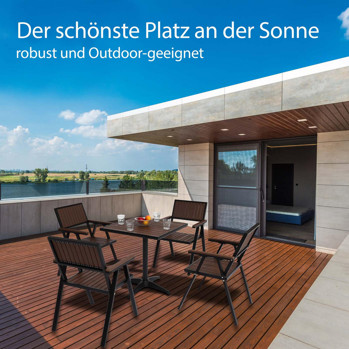 GARTENSTUHL+GARTENTISCH Schwarz, Dunkelbraun - Dunkelbraun/Schwarz, Kunststoff - MCW