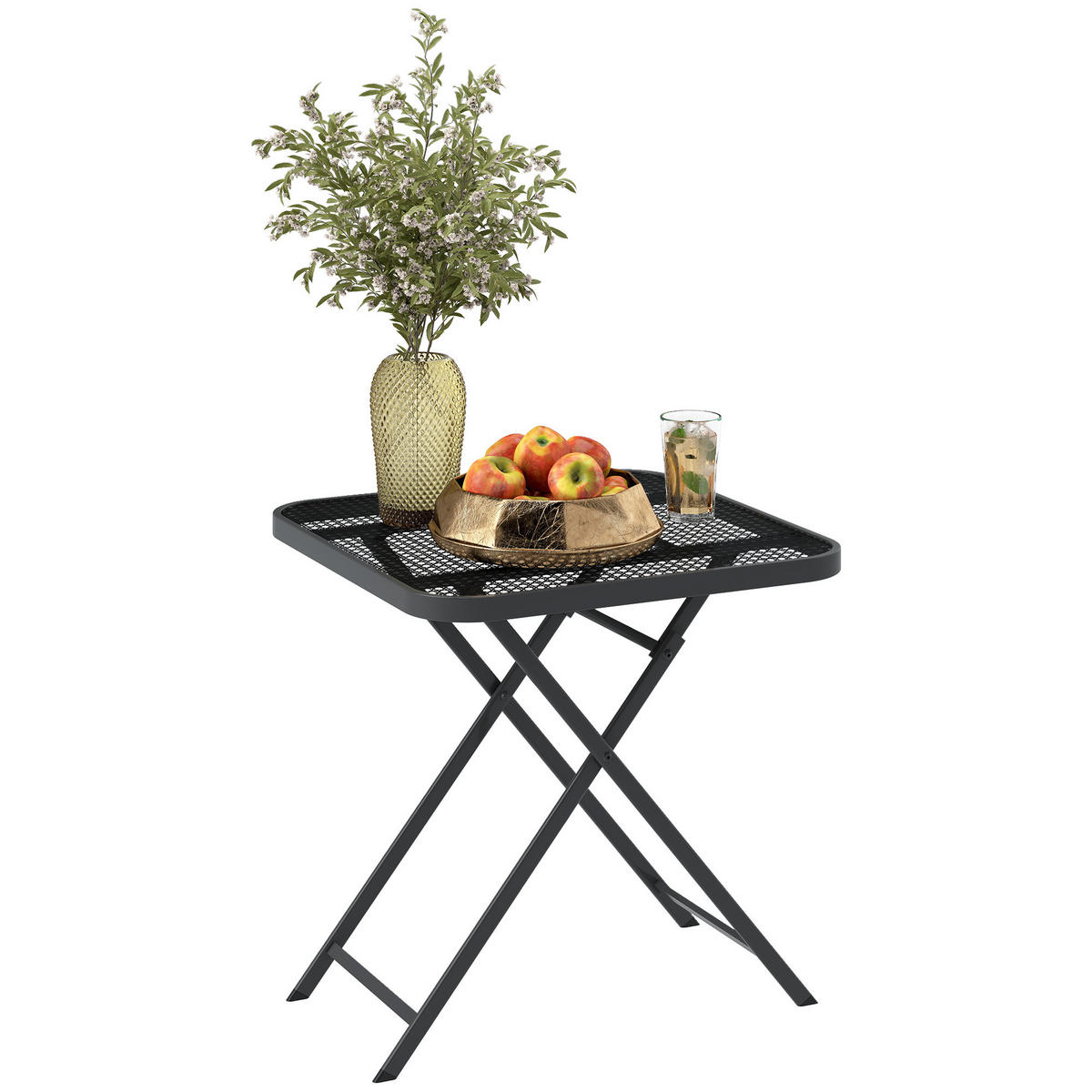 GARTENTISCH DE-07279 klappbar mit Ausschnitt-Design Schwarz - Schwarz, Metall (70/70/72cm) - ComfortXL
