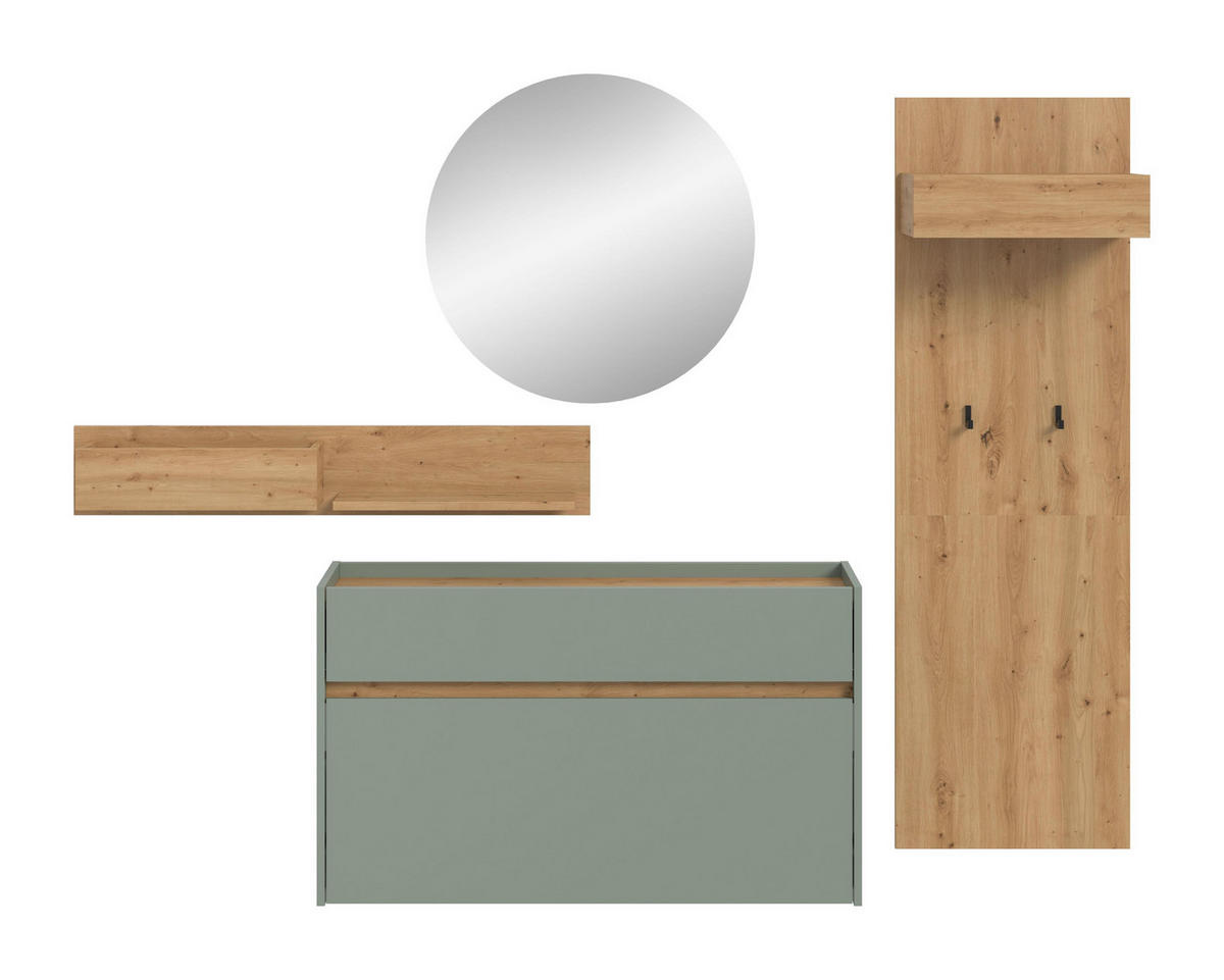 GARDEROBE Flow (B/H/T: ca. 205/197/32 cm) 4 tlg. in Salbei/Salbei - Salbeigrün, Holzwerkstoff (205/197/32cm) - Homes & Jones