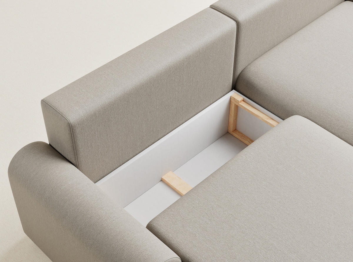 ECKSOFA MIT SCHLAFFUNKTION Tallin Beige Webstoff - Beige/Schwarz, Holz/Holzwerkstoff (240/145cm) - Maison de Reve