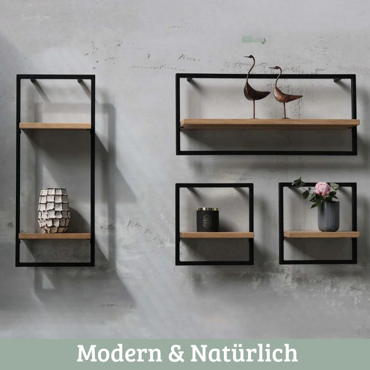 WANDREGAL 4er-Set Holz MARC Eichenholz Metallrahmen - Braun, Holz (70/30/15cm) - DELUKE