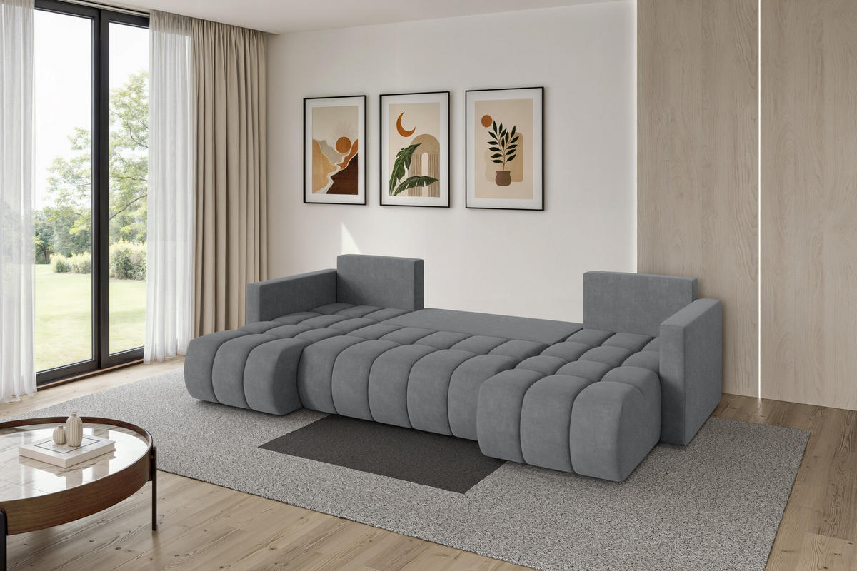 SEDACÍ SOUPRAVA DO U s funkcí spaní a úložným prostorem GARD-U 300x146x85 šedá velur - černá/šedohnědá, kompozitní dřevo/textil (300/85/146cm) - ALTDECOR