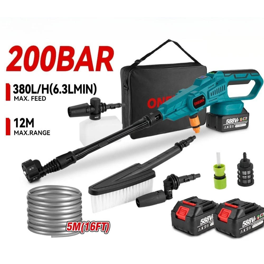 ELEKTRO-HOCHDRUCKREINIGER 200Bar Bürstenlose Hochdruck, 6IN1 Cordless, Für Makita Batterie Pin, Mit 2 Batterien - Blau, Kunststoff (45/23cm) - Coonoor