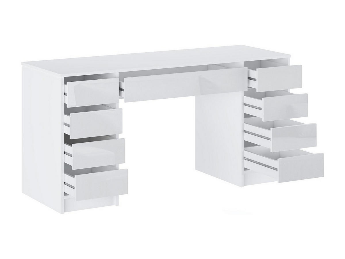 SCHREIBTISCH mit 9 Schubladen – Weiß Glänzend - JENEMI - Weiß, Holz (152.3/53.6/76cm) - Vente-Unique