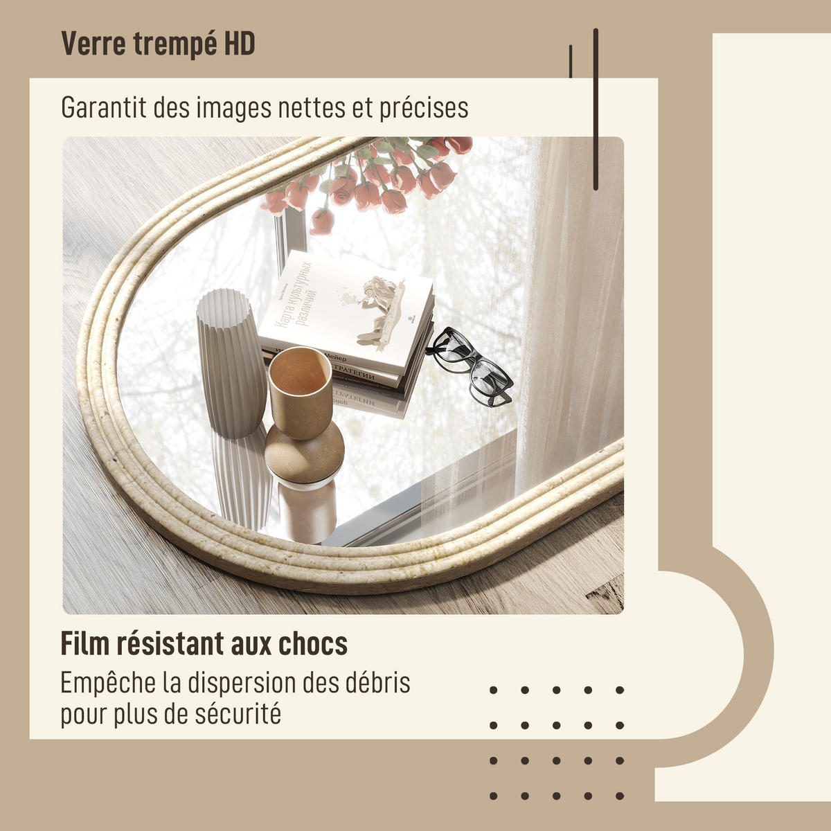 WANDSPIEGEL DE-14377 mit Bogenform und gerilltem Rand Beige - Beige, Kunststoff (50/70/2cm) - ComfortXL