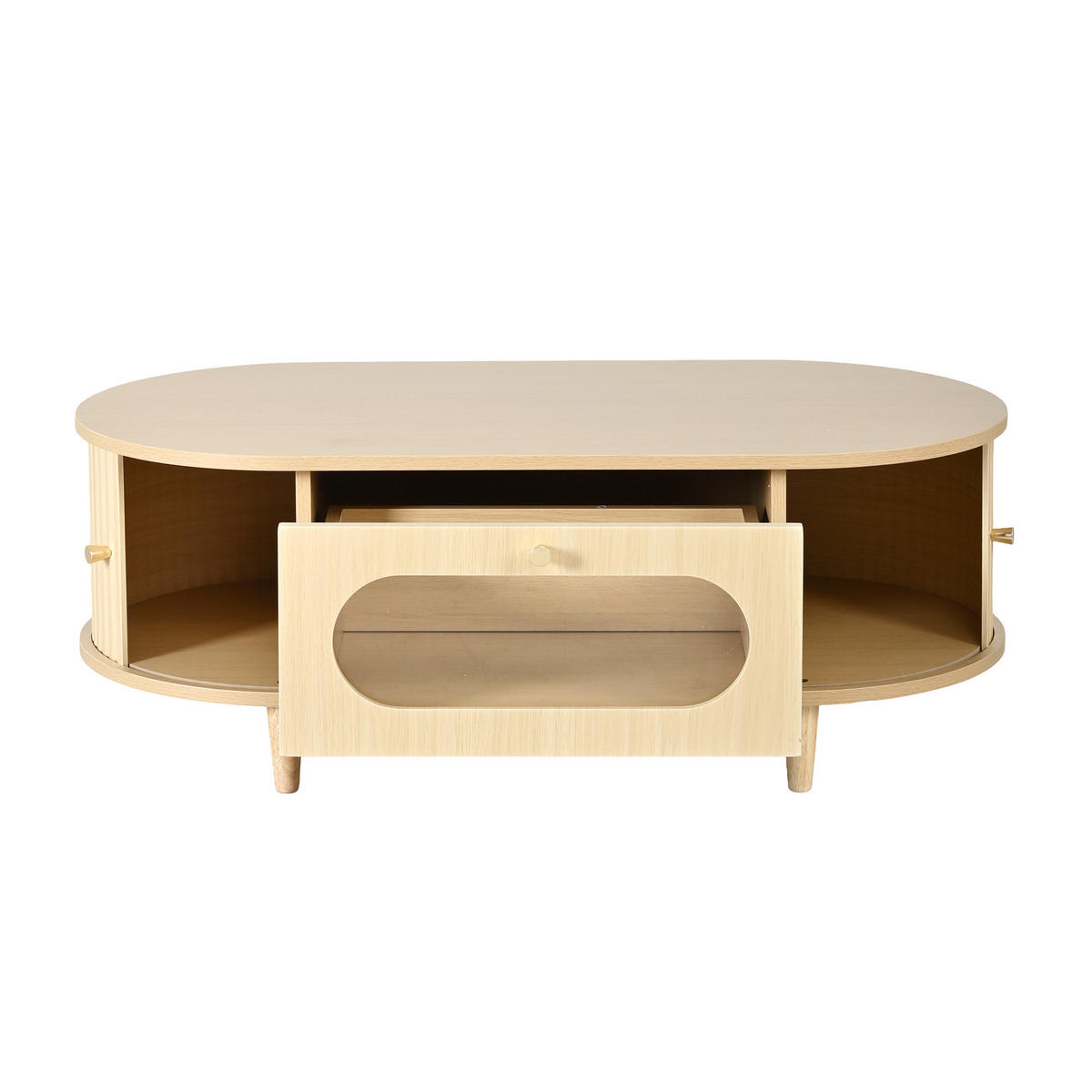 COUCHTISCH mit Schublade und Rolltüren 100 x 50 x 36 cm MDF Holzfarbe - Braun, Holz (100/50/36cm) - Meubliv
