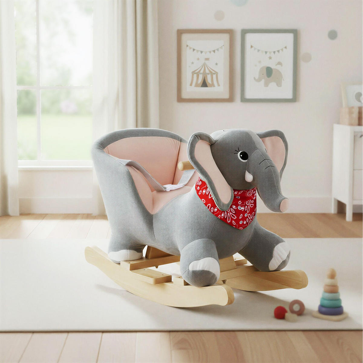 SCHAUKELTIER Elefant ,massive Holzkufen, ab 12 Monaten geeignet,grau - Grau, Kunststoff (33/45.5/63cm) - tectake