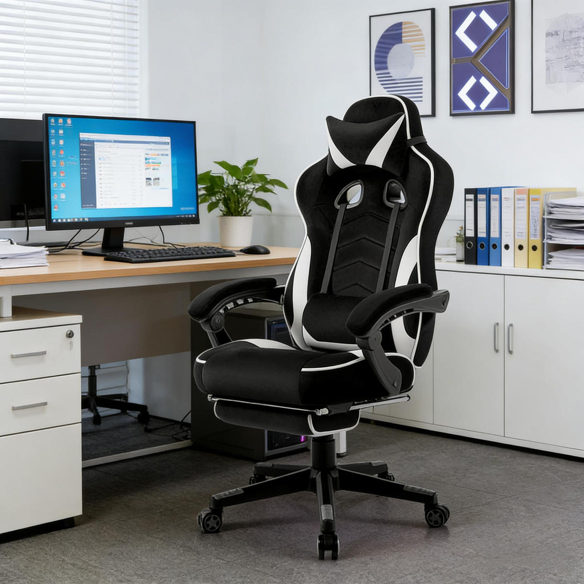 GAMINGSTUHL Schwarz/Weiß 70/46/128 cm - Schwarz, Metall (70/128/46cm) - PANGIVO