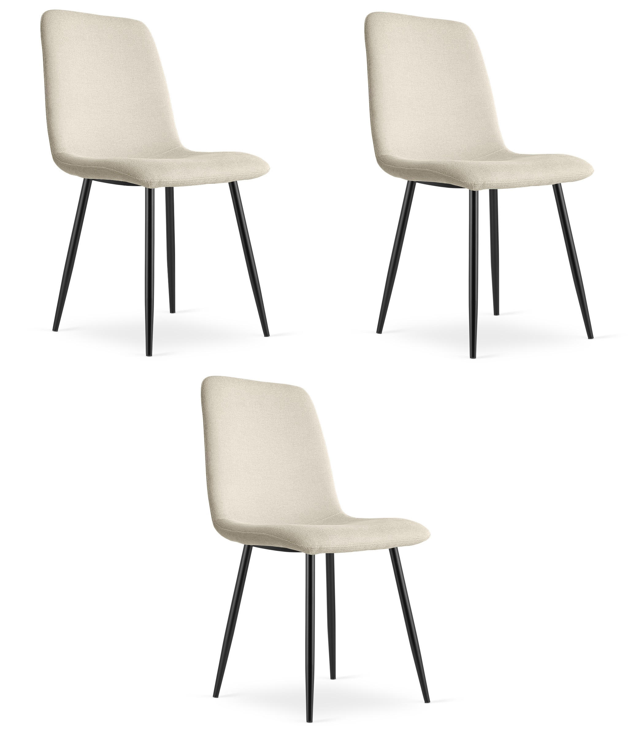 ESSZIMMERSTUHL 3-er Set RIFT beiger Sitz, schwarze Beine - Beige/Schwarz, Textil (46/87/55cm) - Valora