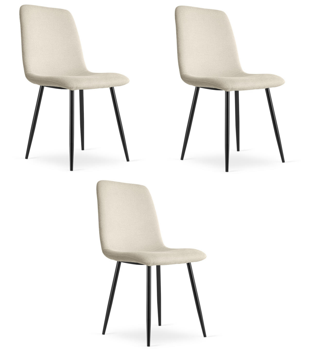 ESSZIMMERSTUHL 3-er Set RIFT beiger Sitz, schwarze Beine - Beige/Schwarz, Textil (46/87/55cm) - Valora