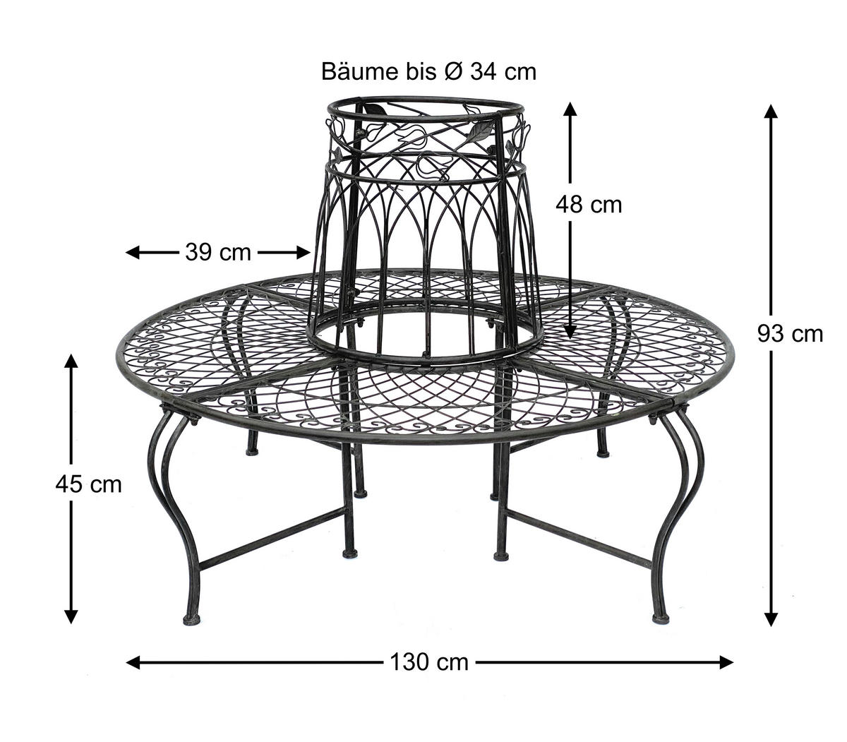 RUNDBANK Garten Metall Braun Ø 130 cm 96003 - Braun, Metall (130/93/130cm) - DanDiBo