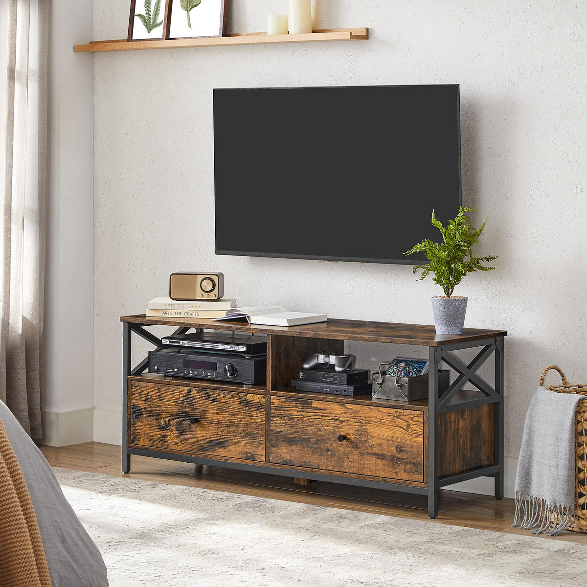 TV-SCHRANK Tv-schrank Rustikales Braun/Schwarz 120x40 cm OSKAR Stahlkonstruktion Stabilität - Schwarz, Metall (120/50/40cm)
