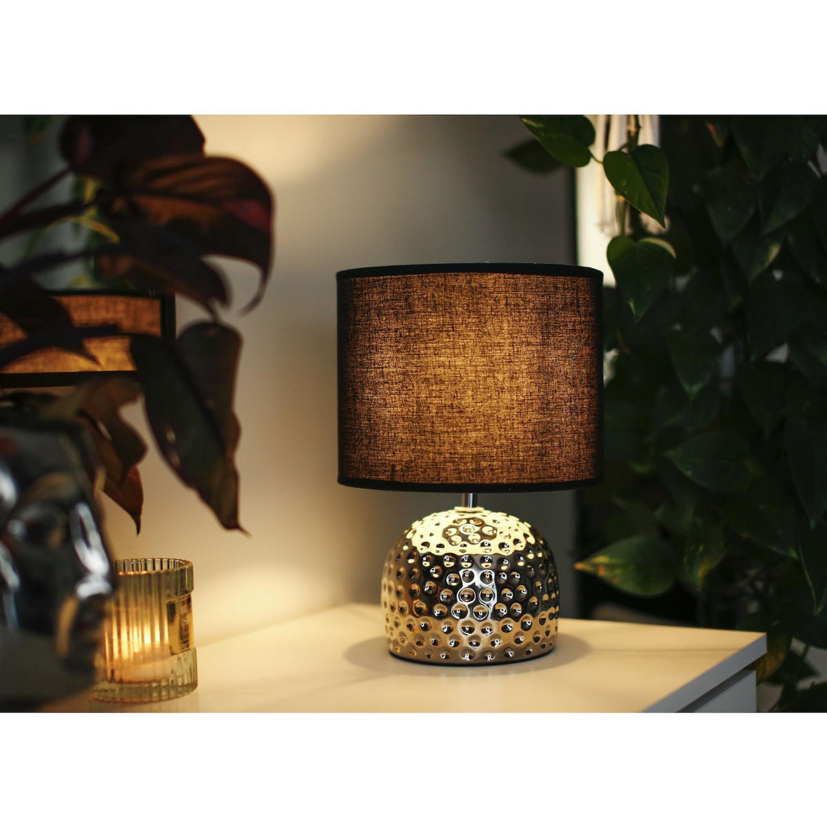 TISCHLAMPE FRAGI, Silber/Schwarz - Silberfarben/Schwarz, Keramik/Textil (21/21/30cm) - KONSIMO®