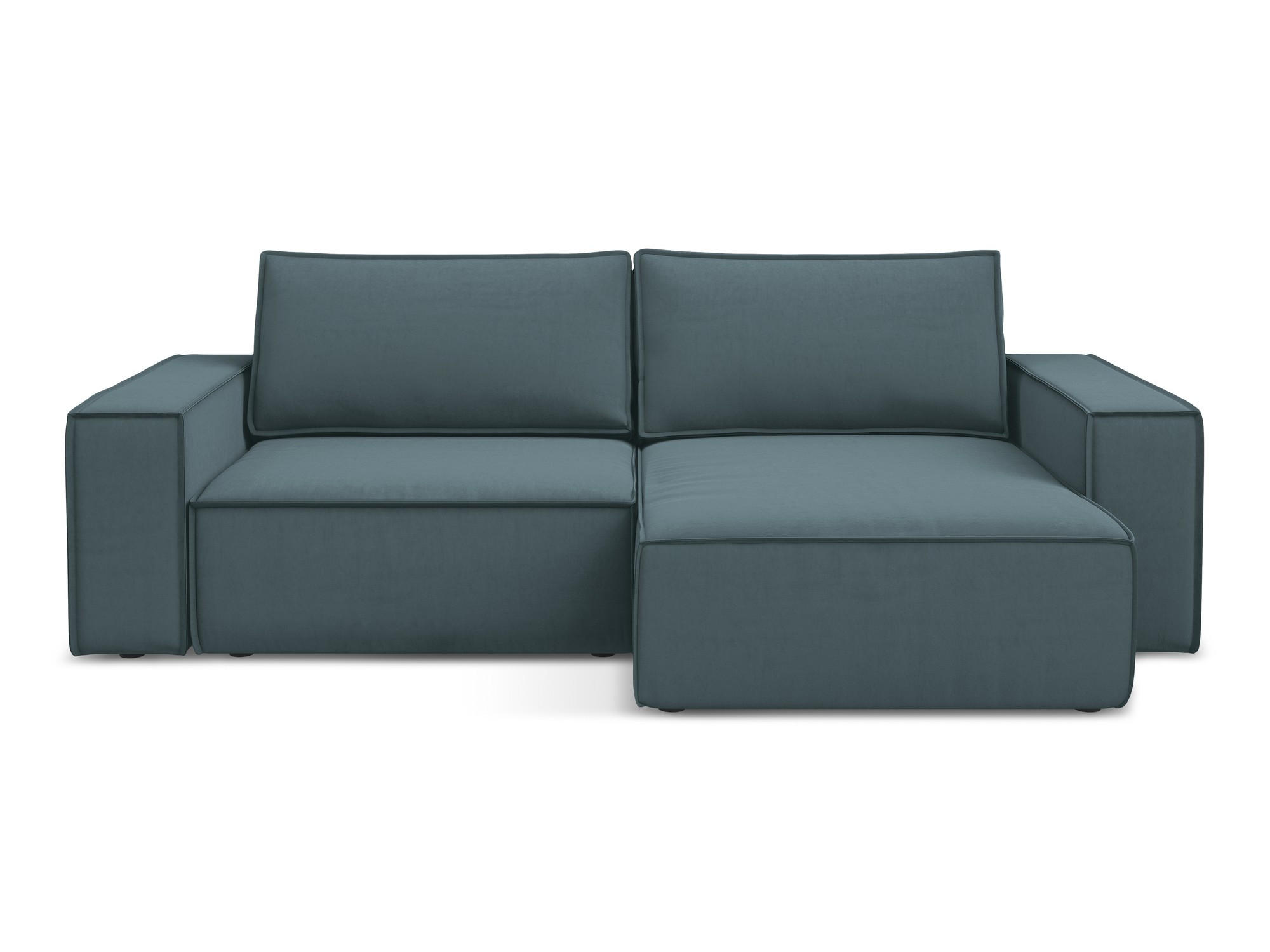 ECKSOFA mit Schlaffunktion Samt Stoff Blau - Blau/Petrol, Kunststoff/Textil (257/148cm) - Makamii