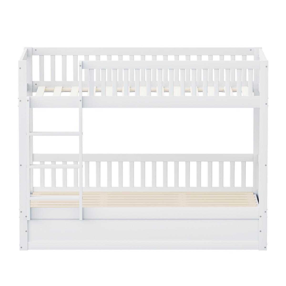 ETAGENBETT 90x200 cm aus Massivholz mit Hydraulik-Lagersystem - Weiß - Weiß, Holz (90/200cm) - KOMHTOM