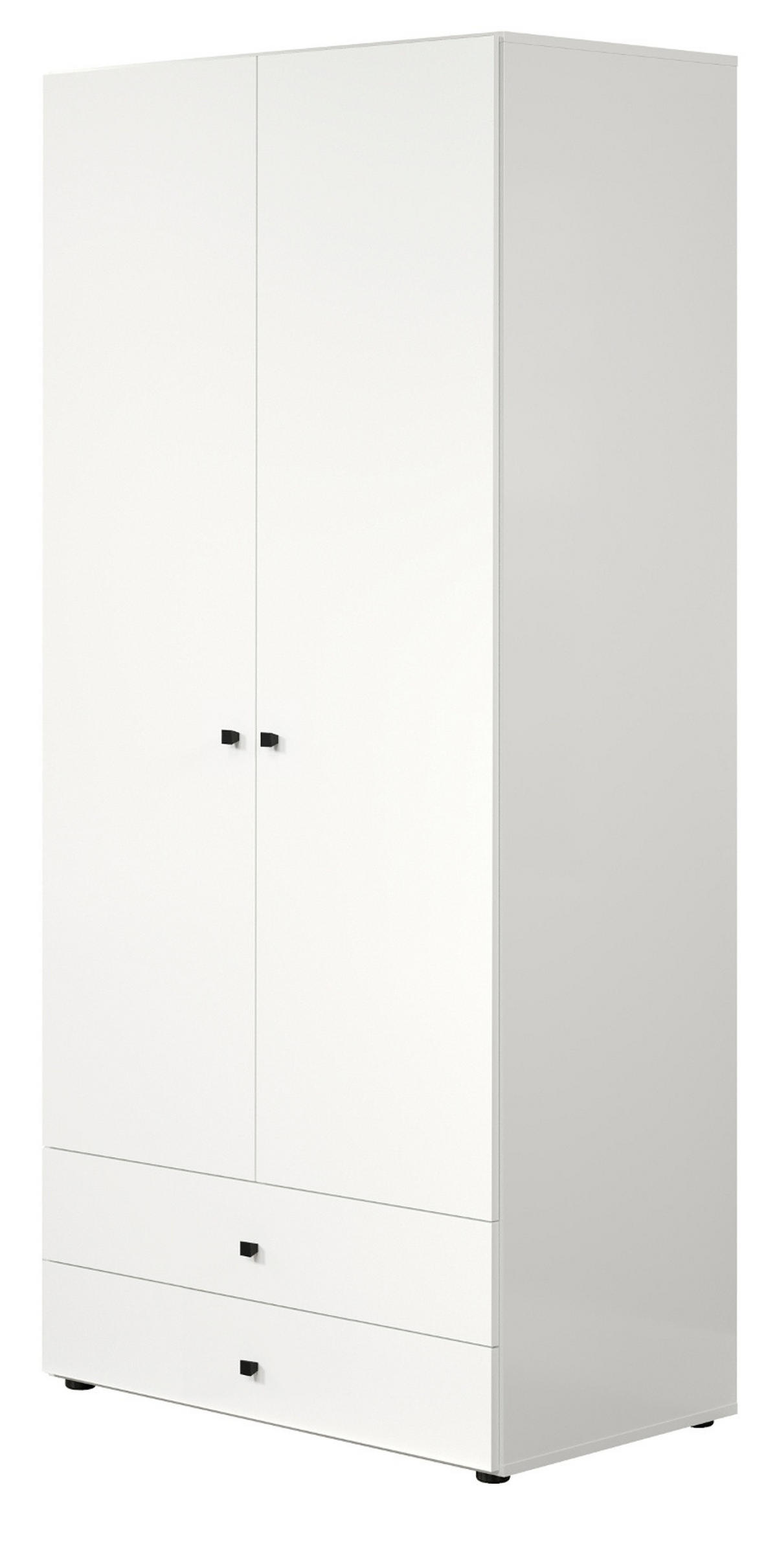 KLEIDERSCHRANK weiß 81 x 176 cm, Drehtürenschrank 2-türig mit Schubalden - Schwarz/Weiß, Holzwerkstoff/Kunststoff (81/176/51cm) - Top.Furn