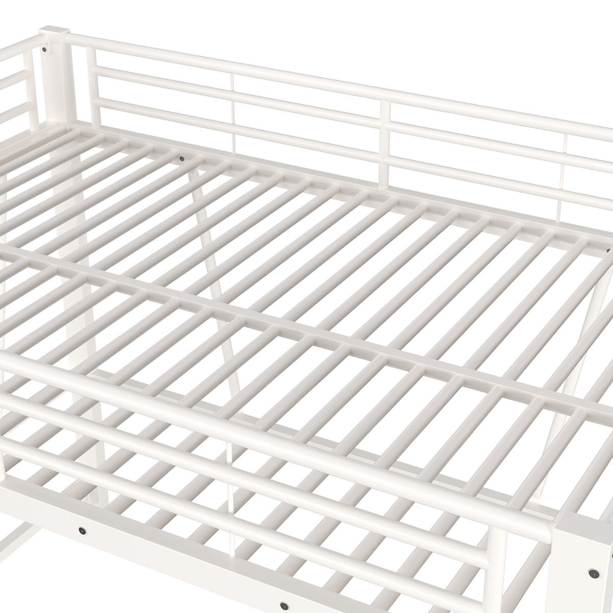 HOCHBETT 140/200 cm in Weiß mit Doppelleiter, Schutzgeländer und offenem Raum unter dem Bett aus Metall - Weiß, Metall (140/200cm) - STILVORA