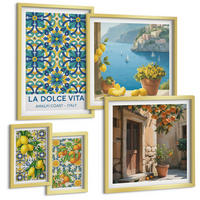 BILDER SET 5er Set - 50x50 cm & 20x30 cm & 40x60 cm Goldrahmen - Farbenfrohe abstrakte Zitrusfrüchte - Goldfarben, Kunststoff (40/60cm) - TULUP