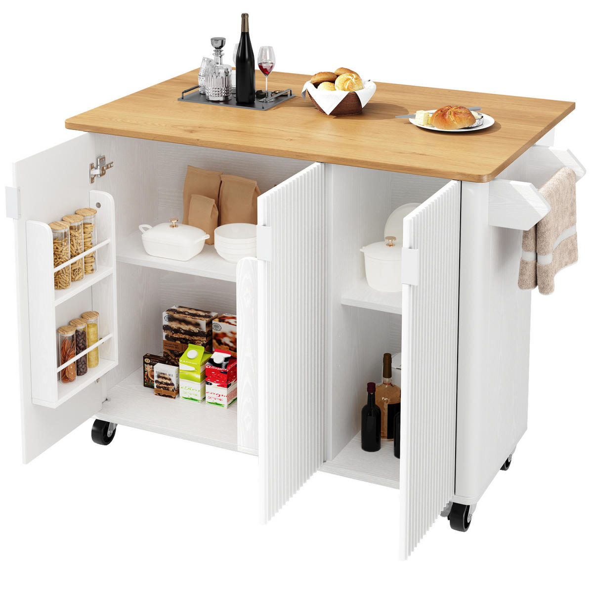 KÜCHENINSEL 130/45(75)/92 cm aus MDF mit klappbarer Arbeitsplatte Weiß - Weiß, Holzwerkstoff (130/92/45cm) - Modenvie