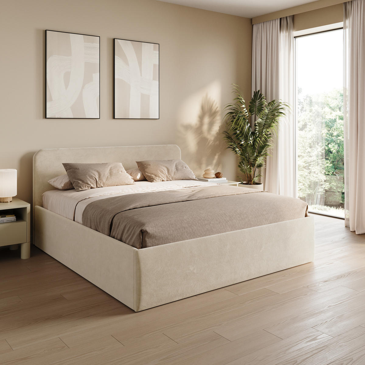 POLSTERBETT 200x200 cm Microvelours in Vanille - Creme, Textil (200/200cm) - Home Collective