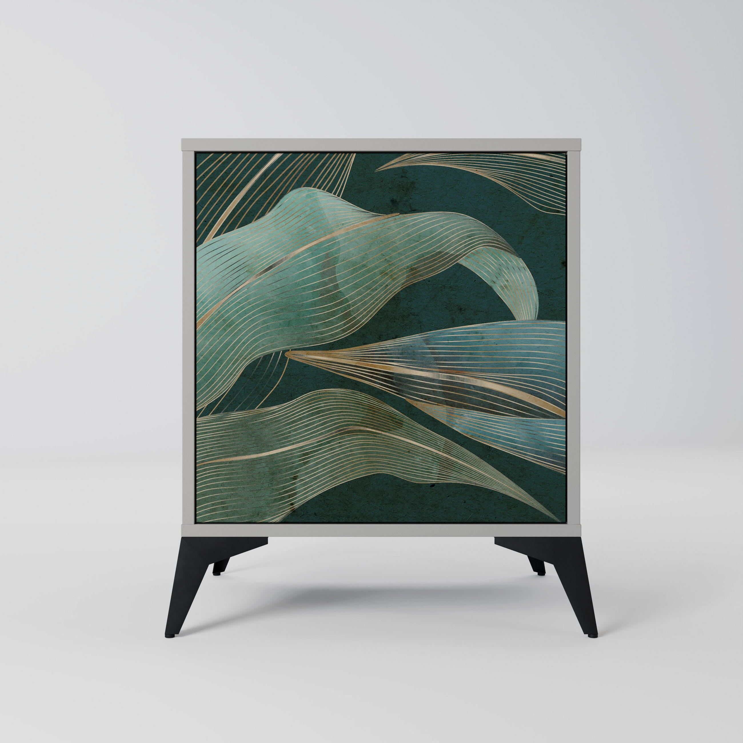 SIDEBOARD ROYAL GREEN, Grau, 57,5x42x70,5 cm, Schwarze Metall-Sternfüße - Multicolor/Schwarz, Holzwerkstoff/Metall (57.5/70.5/42cm) - SpaceRebels