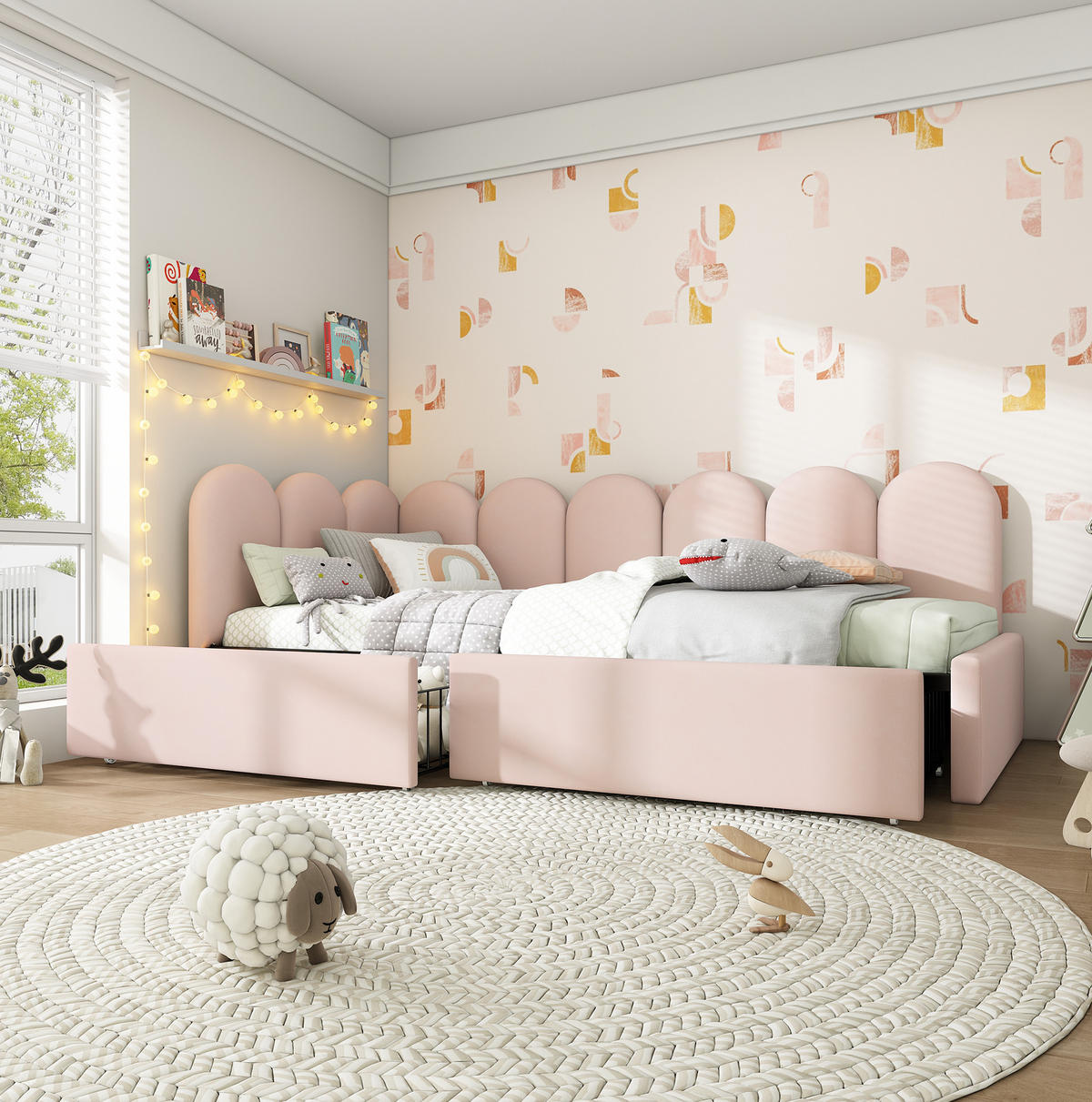 POLSTERBETT 90/190 cm Rosa aus Samt mit 2 Schubladen und Lattenrost - Rosa, Textil (90/190cm) - Flora Grace