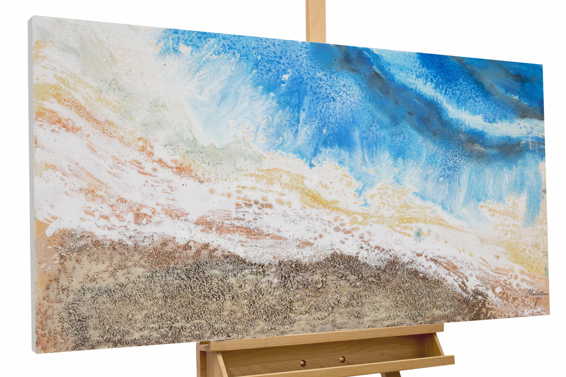 ACRYLBILD HANDGEMALT 120/60 cm - Blau/Braun, Holz/Textil (1.68/60cm) - KUNSTLOFT
