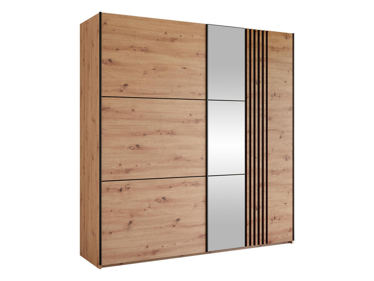 SCHIEBETÜRENSCHRANK Sinatra 203 - Schwarz/Eiche Artisan, Holzwerkstoff/Metall (203/215/65cm) - MIRJAN24