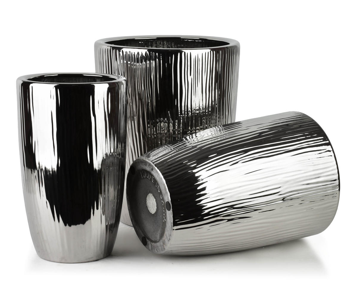 BLUMENTOPF Neva 3er Set Silber 37/37/47 cm Keramik - Silberfarben, Keramik (37/47/37cm) - Mondex