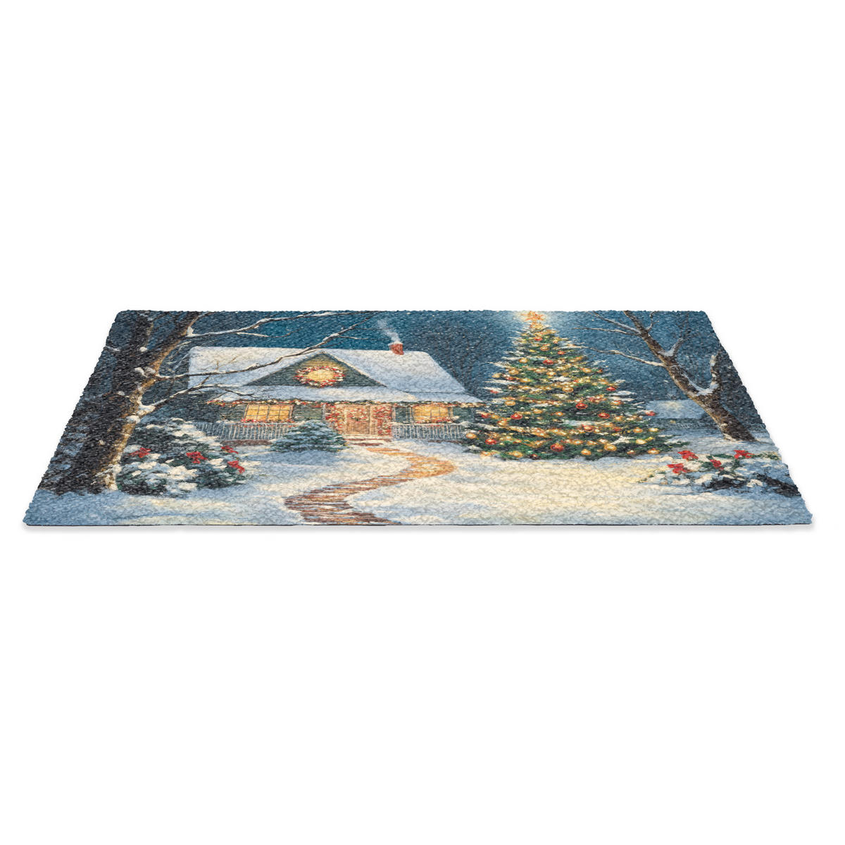 FUSSMATTE Weihnachten - Weihnachtsbaum - Winter - Zuhause - Schnee 90x60 cm - Multicolor, Kunststoff (90/0.4cm) - MuchoWow