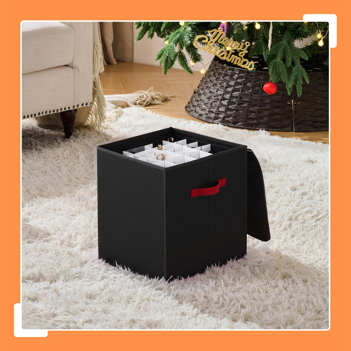 WEIHNACHTSKUGEL-AUFBEWAHRUNGSBOX - Schwarz, Wellpappe/Textil (36.5/40/36.5cm) - Relaxdays