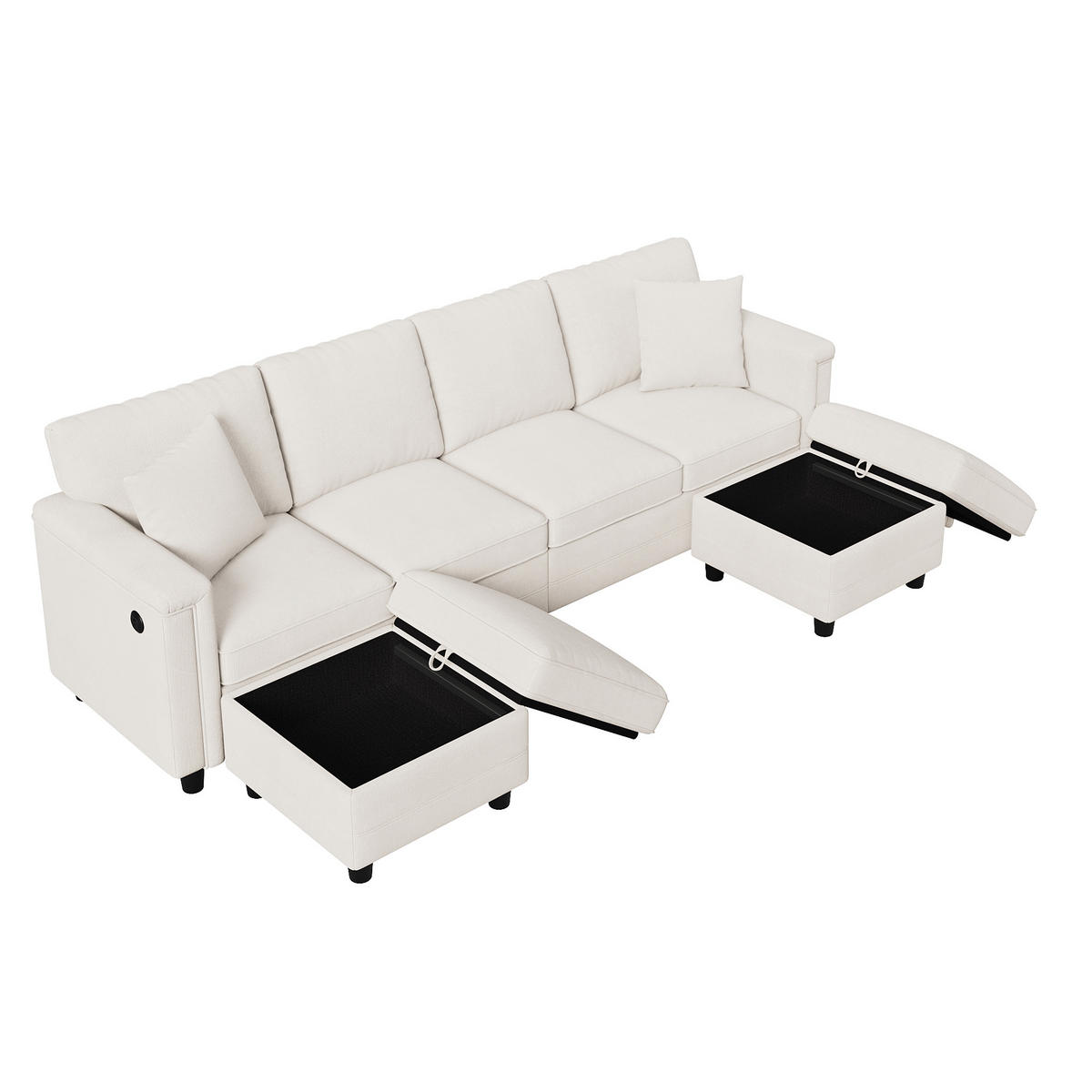 WOHNLANDSCHAFT Modular umwandelbar L-/U-Form mit 2 Stauraumhockern, DE-42506, Beige - Beige, Metall (261/82/134cm) - ComfortXL