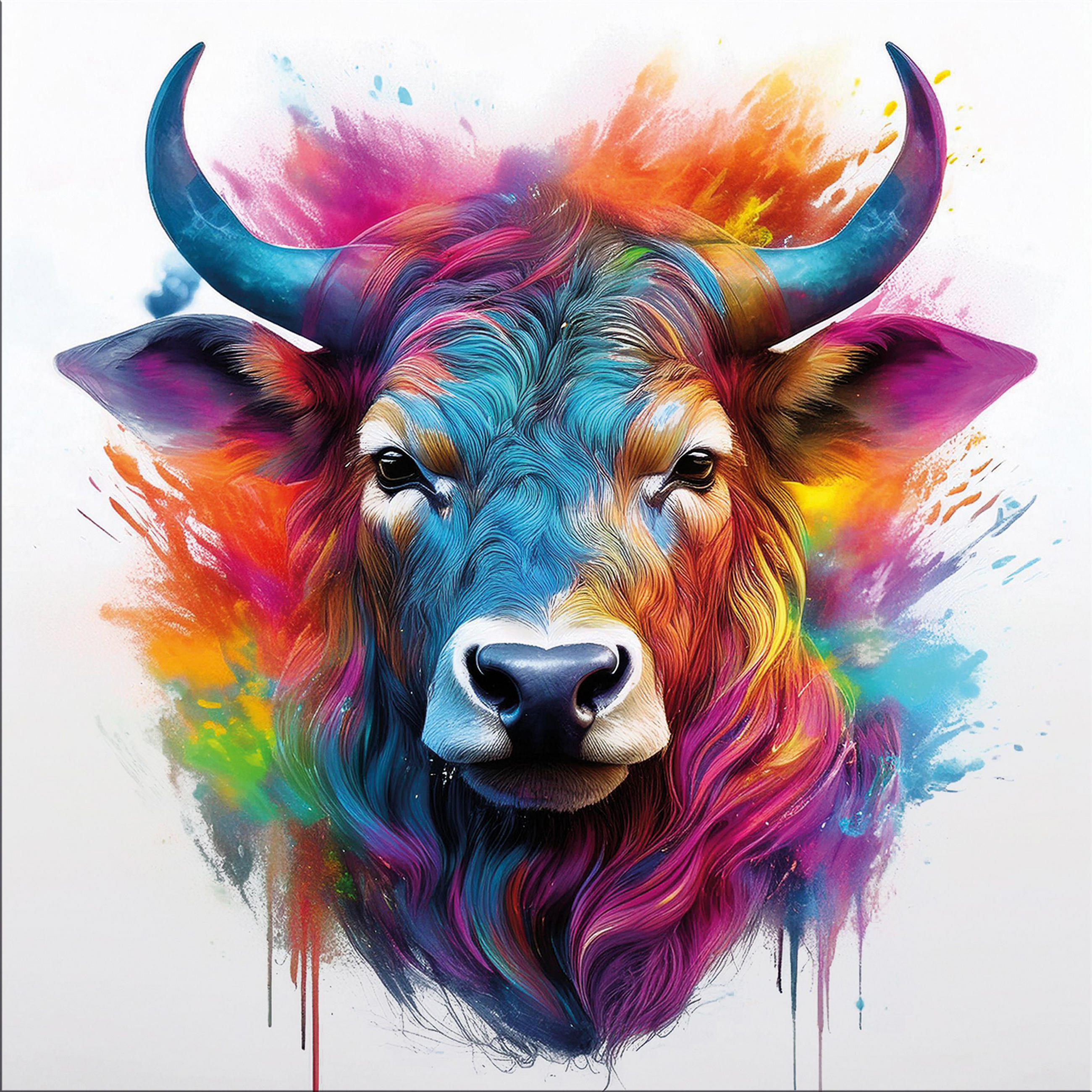 GLASBILD 50x50 cm Stier Pop Art bunt - Weiß, Glas (50/50cm) - artissimo
