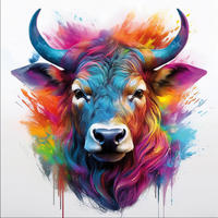 GLASBILD 50x50 cm Stier Pop Art bunt - Weiß, Glas (50/50cm) - artissimo