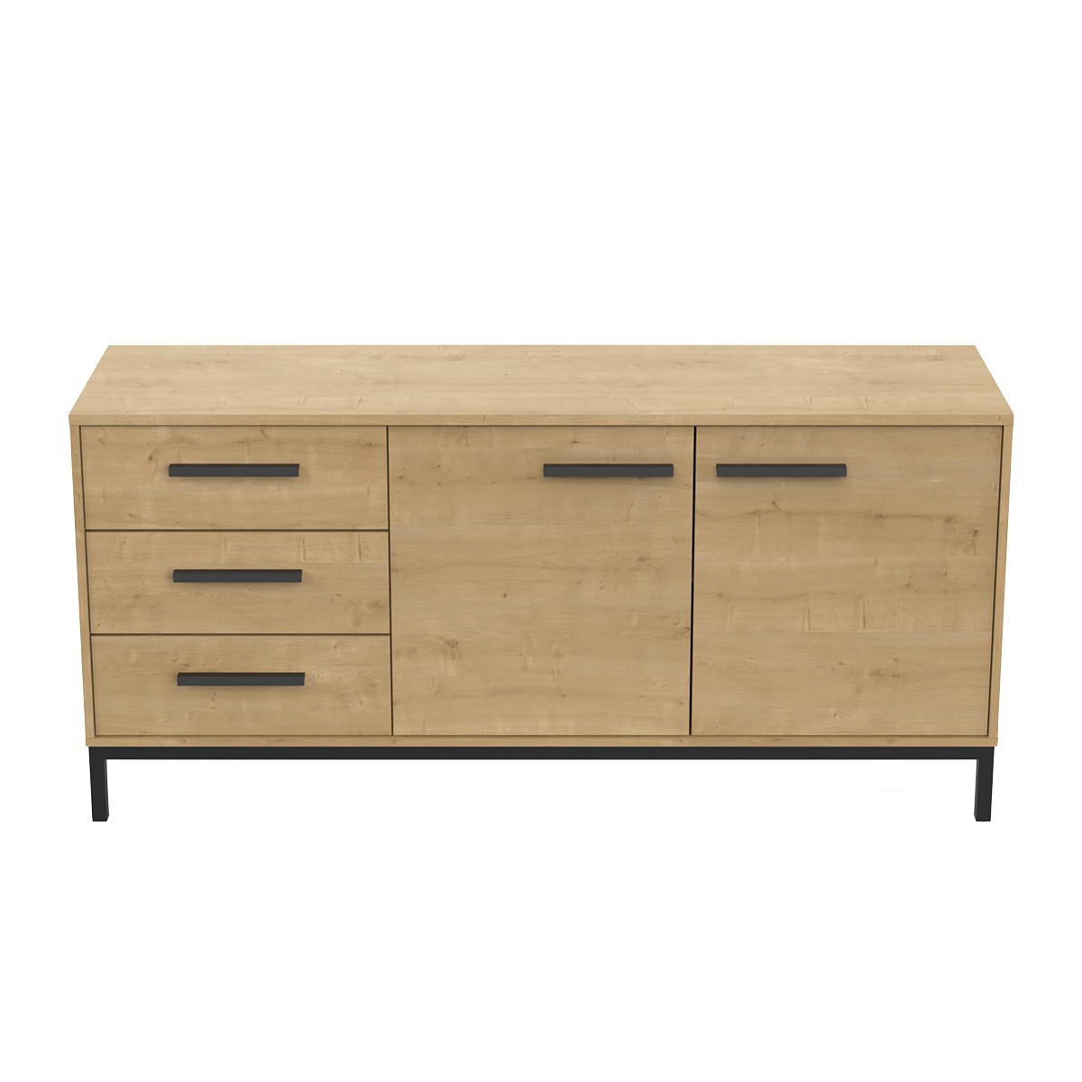 SIDEBOARD mit 2 Türen und 3 Schubladen, Dekor Eiche Hamilton und Schwarz matt - L152,5 cm - Apfelbaumfarben, Holzwerkstoff (39.5/72.3/152.5cm) - Calicosy
