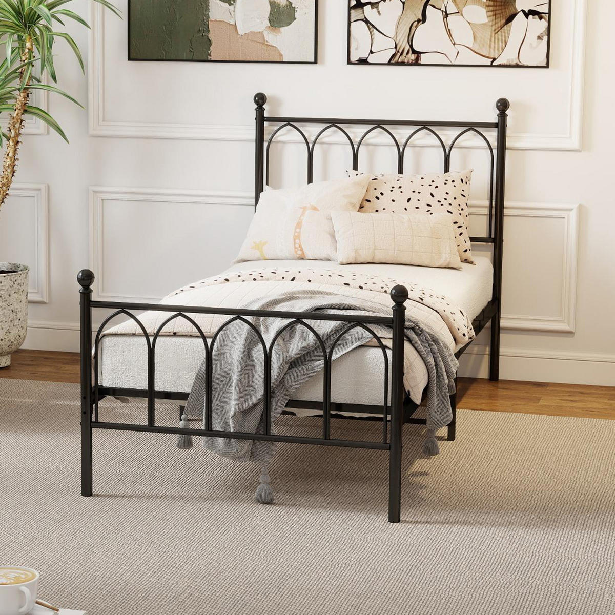 EINZELBETT 90/200 cm Schwarz Bettgestell aus Metall - Schwarz, Metall (90/200cm) - OKWISH